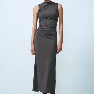 Zara Draped Midi Dress Charcoal size large
